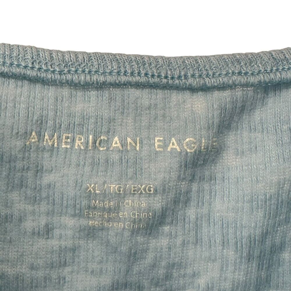 American Eagle Ribbed Crop Top Blue Flutter Sleeves Size XL Keyhole Tie Chest - Picture 5 of 6